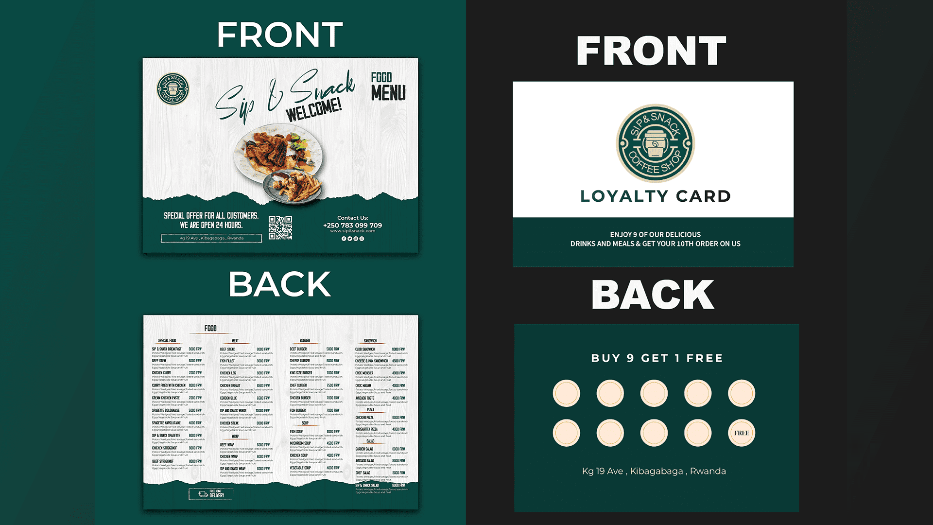 Sip & Snack Menu & Loyalty Card